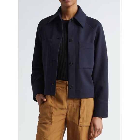 VINCE $345 Cotton Blend Chore Jacket Coastal BLUE womens medium NEW - Picture 1 of 8